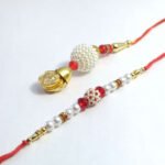 White and Red Pearls Bhaiya Bhabhi Rakhi