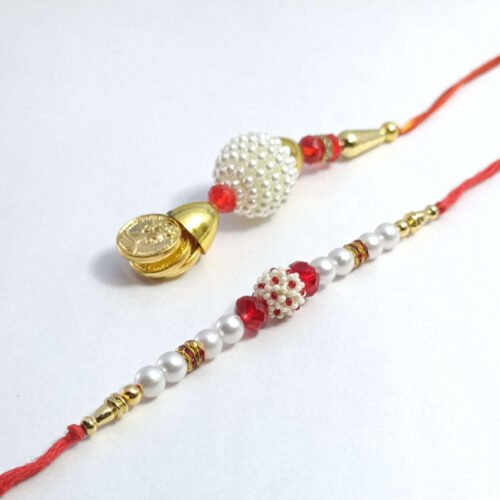 White and Red Pearls Bhaiya Bhabhi Rakhi