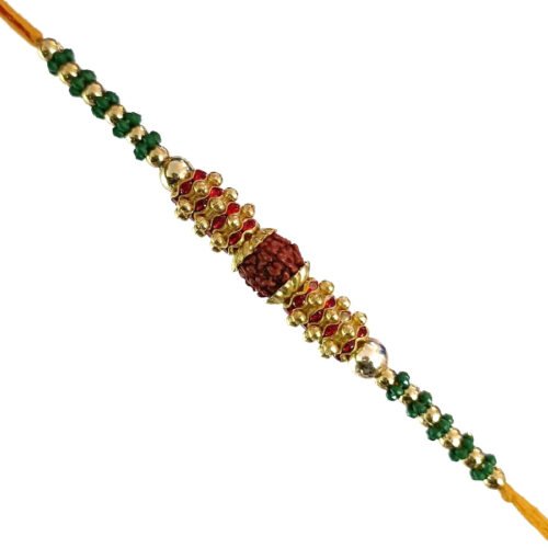 Green Beads Rudraksha Rakhi