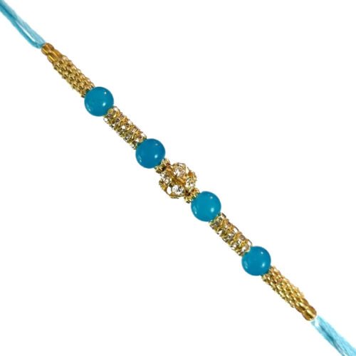 Blue and golden beads rakhi
