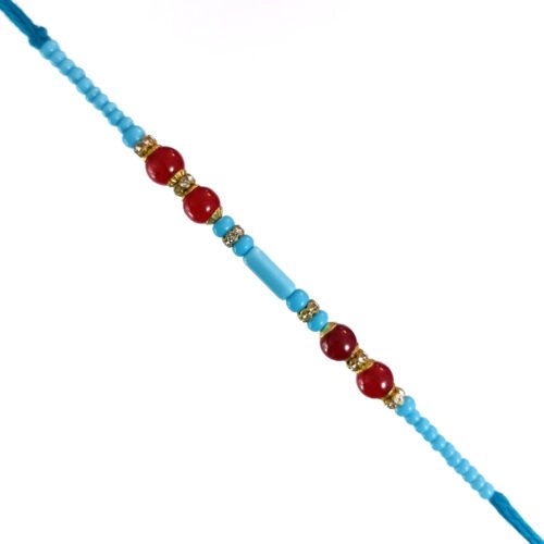 Blue Japanese stone with red Pearls rakhi