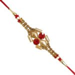 Red stone golden Zerkin rakhi