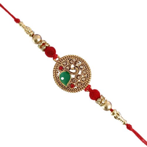 Golden peacock stone rakhi