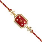 Red swastik kundan rakhi