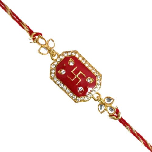 Red swastik kundan rakhi