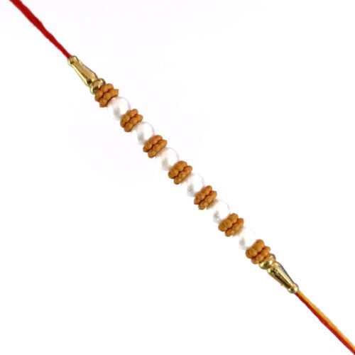 White Pearls and brown beads rakhi