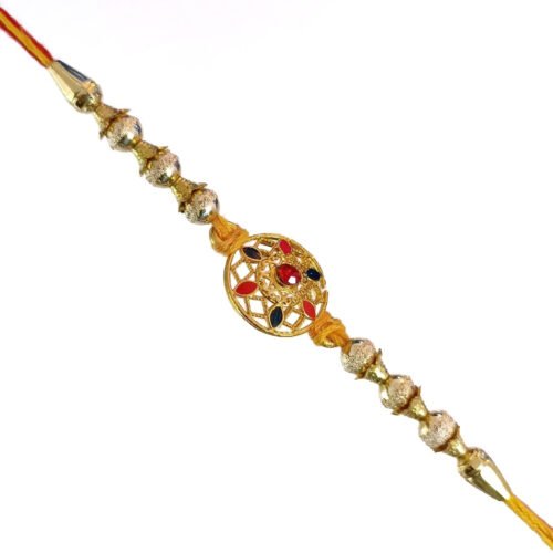Golden flower metal rakhi