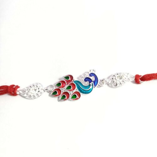 Silver Meenakari peacock rakhi