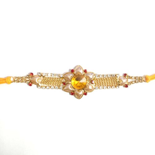 Premium Yellow Pearls and Zerkin rakhi