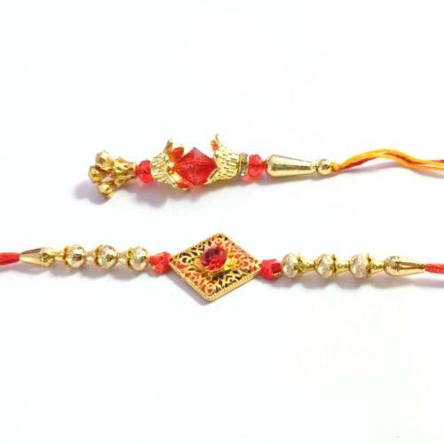 Red stone pair Bhaiya Bhabhi rakhi