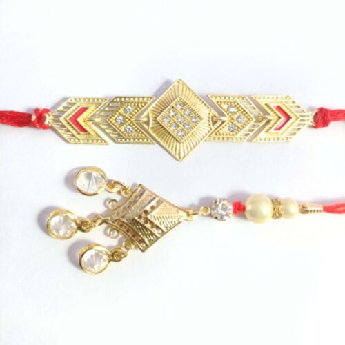 Premium Golden metal pair Bhaiya Bhabhi rakhi