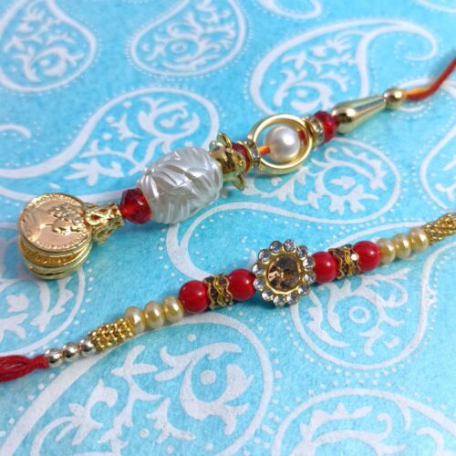 Stone and Pearls Bhaiya Bhabhi Rakhi Set