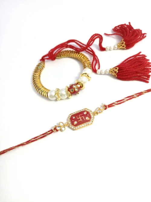 Red and Golden Kundan Bhaiya Bhabhi Rakhi