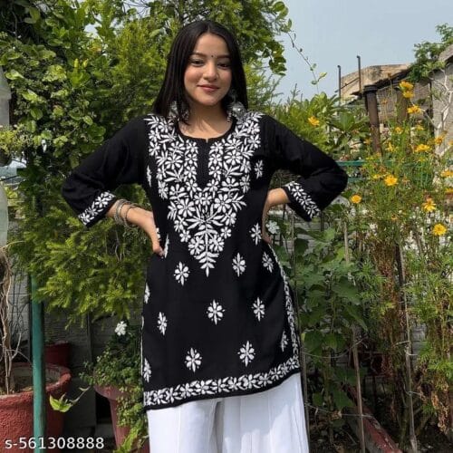 Imported Best Desi Hand Stylish summer Rayon Jaipuri Short Kurti With New Design holiday Trending Tunic Kurti Top modal ChickenKari Embroidery For Women And Girls